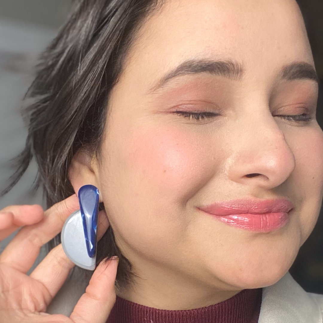 Half Moon Statement Earrings - Midnight Blue & Gray