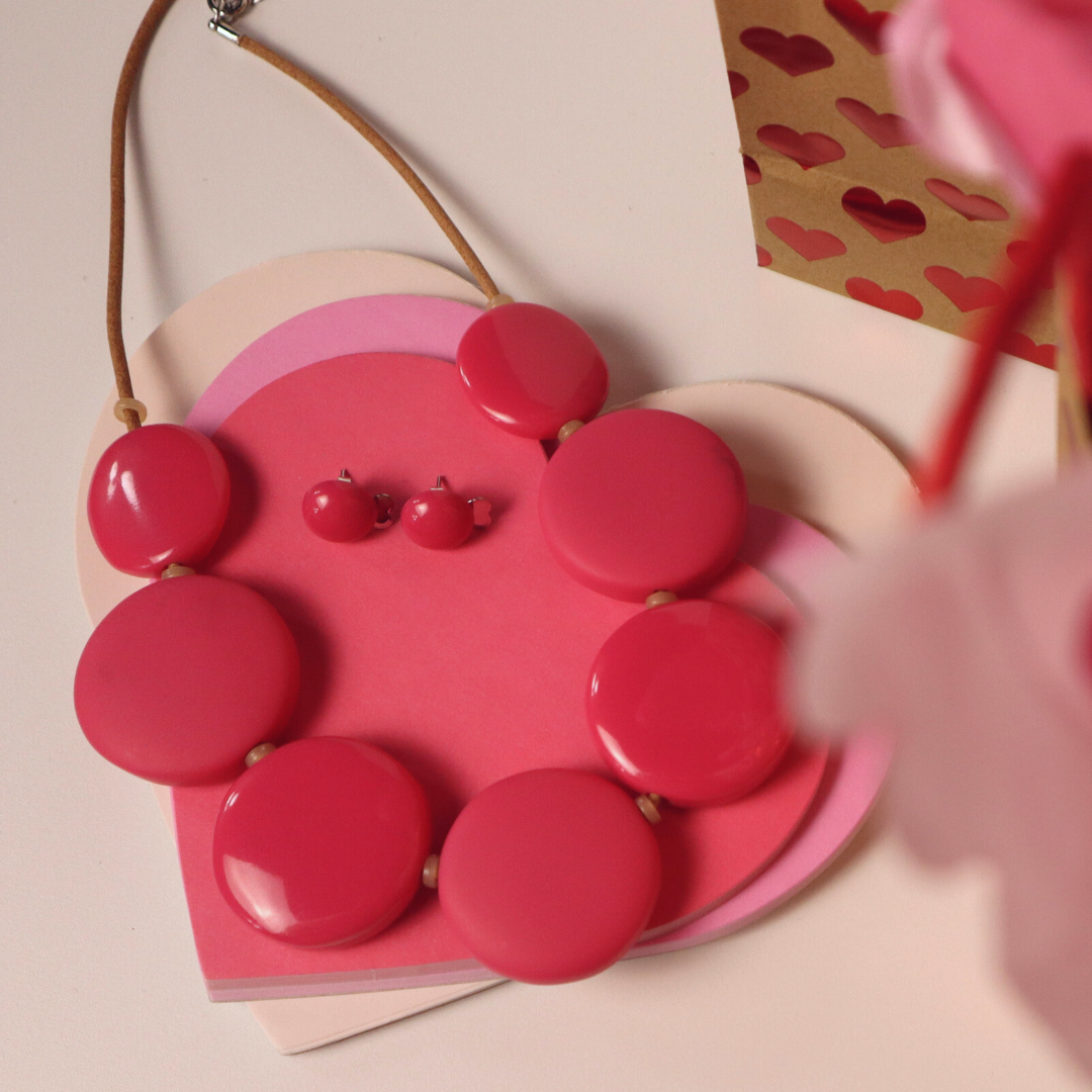 Necklace - 7 Circles - Pink