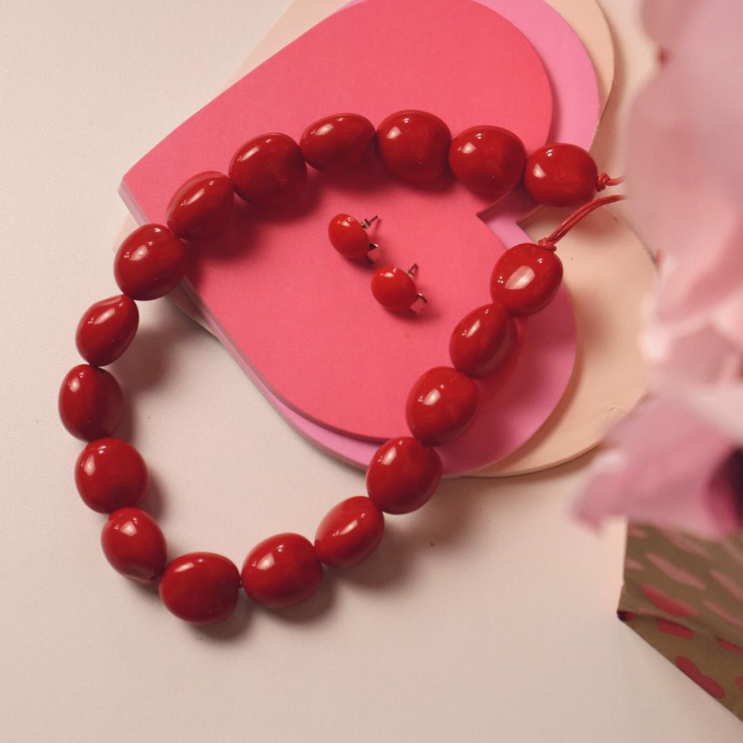 Mini Button Earrings - Red