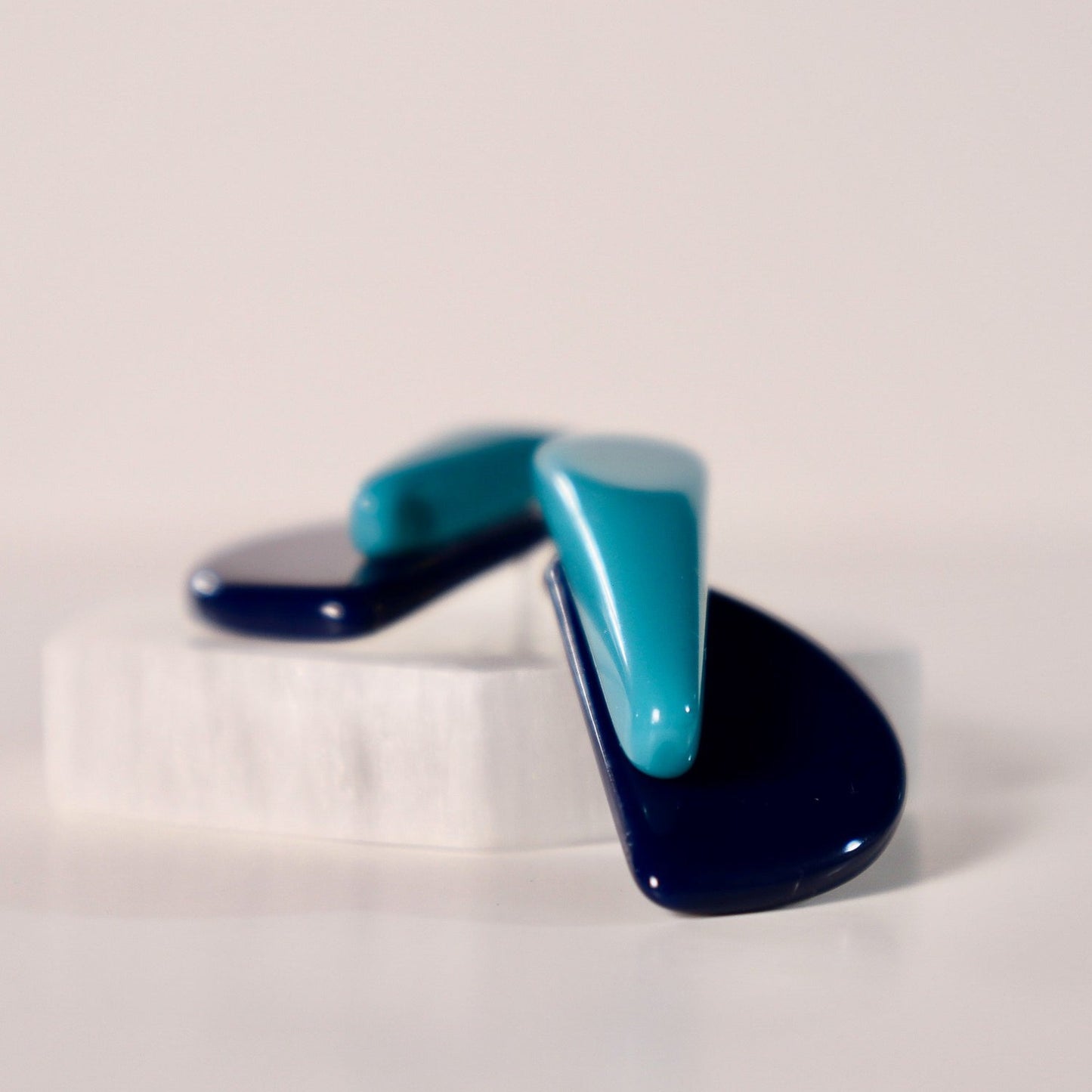 Half Moon Statement Resin Earrings in Navy Blue