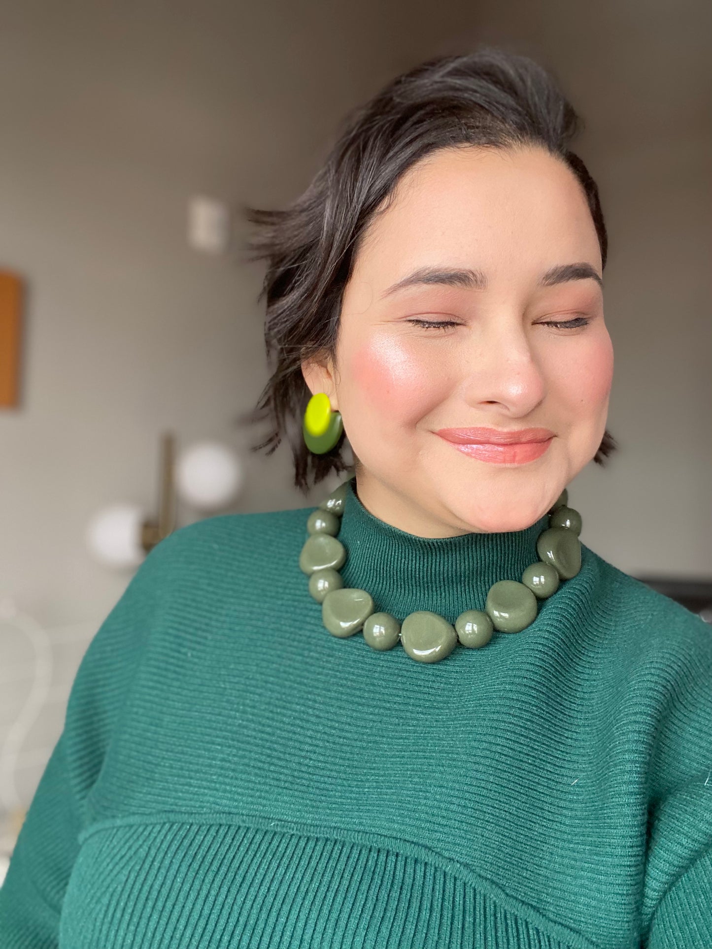 Mix Shape Statement Necklace - Army Green