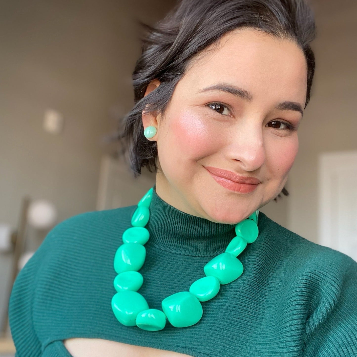 Max Beads Statement Necklace - Mint Green