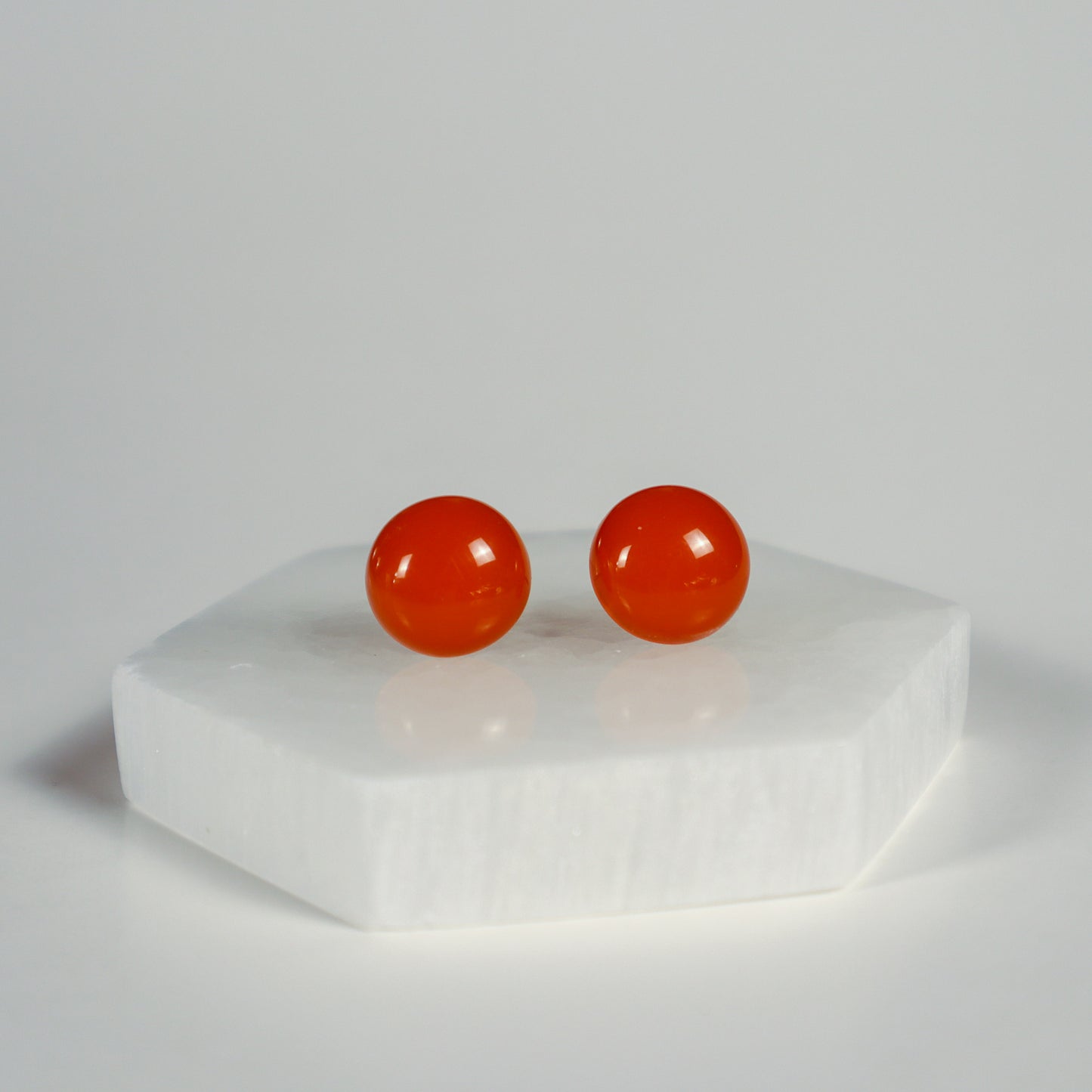 Mini Button Earrings - Orange Clear
