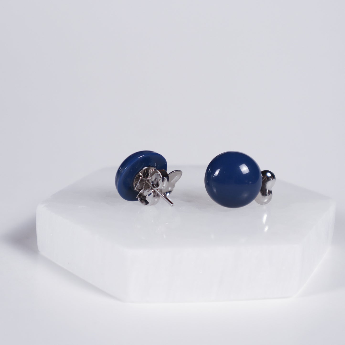 Mini Button Earrings - Navy Blue