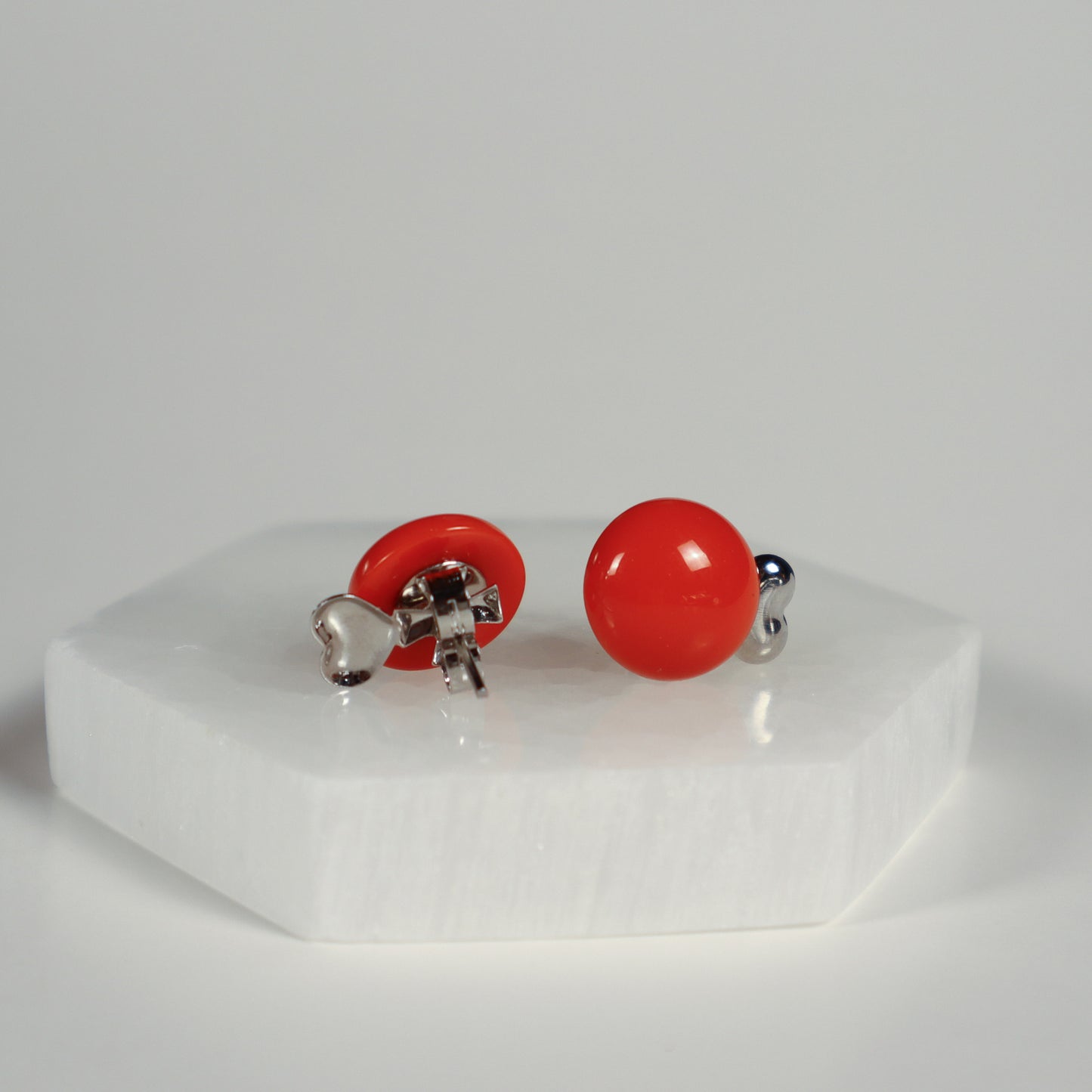Mini Button Earrings - Red