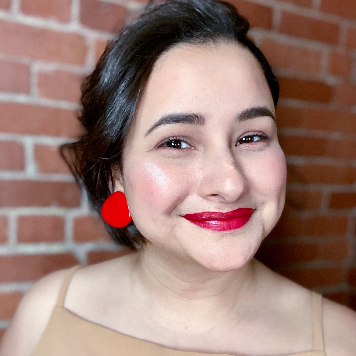 Flat Triangle Statement Earrings - Red