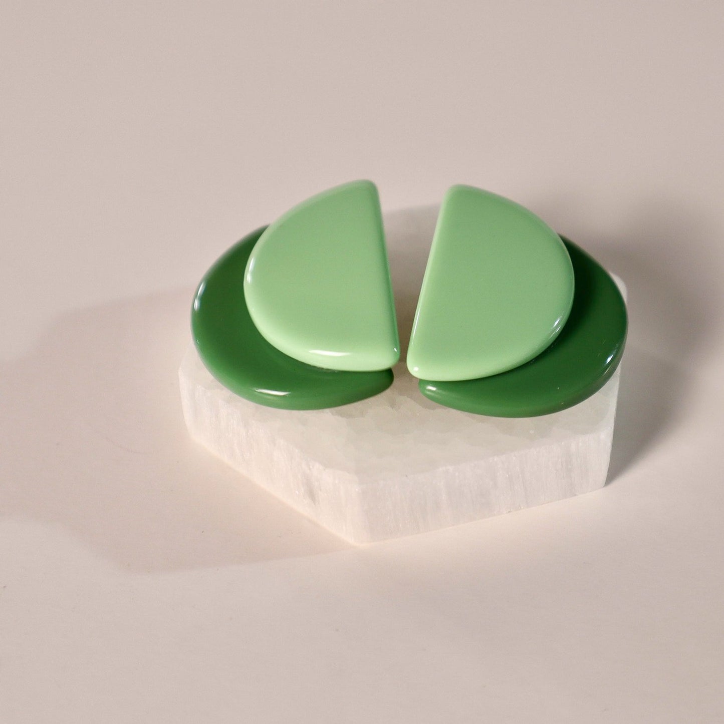 Semi Circles Resin Earrings in Mint Green