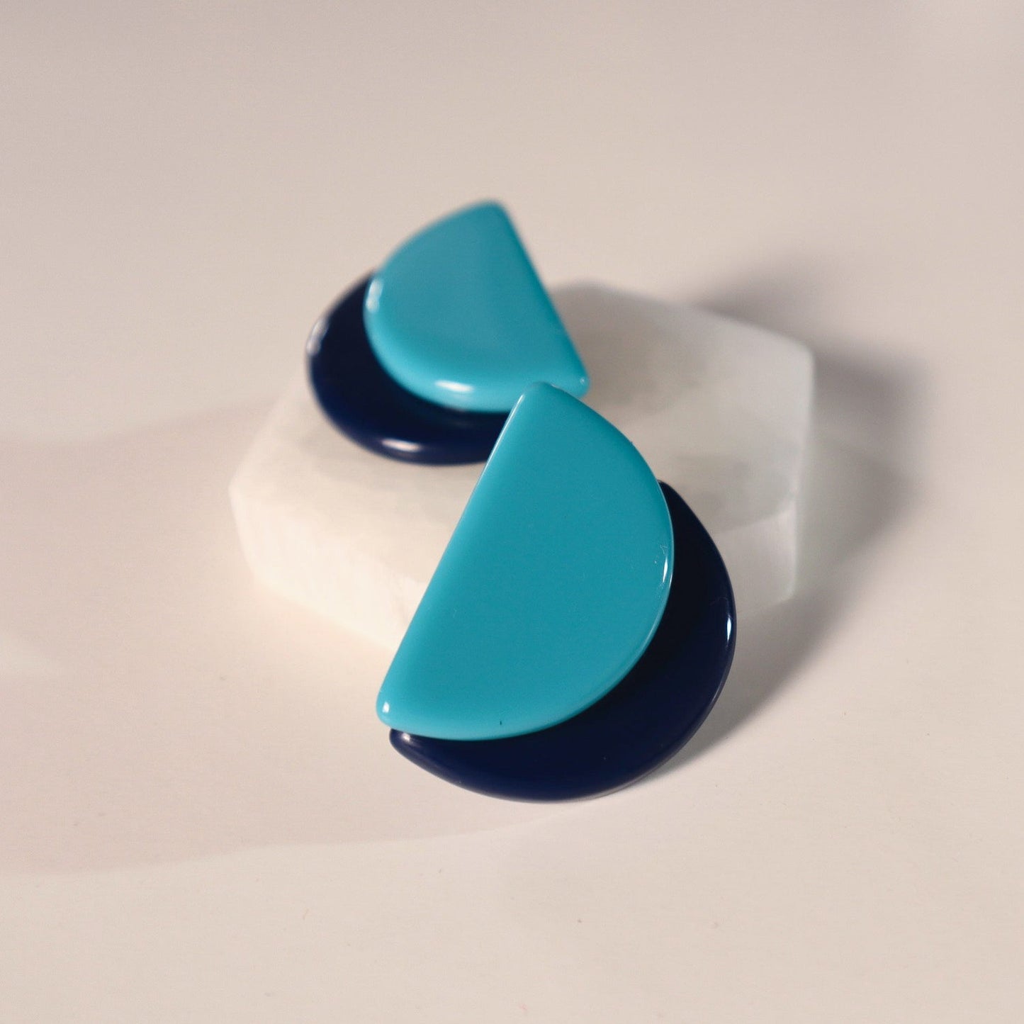 Semi Circles Resin Earrings in Navy & Turquoise