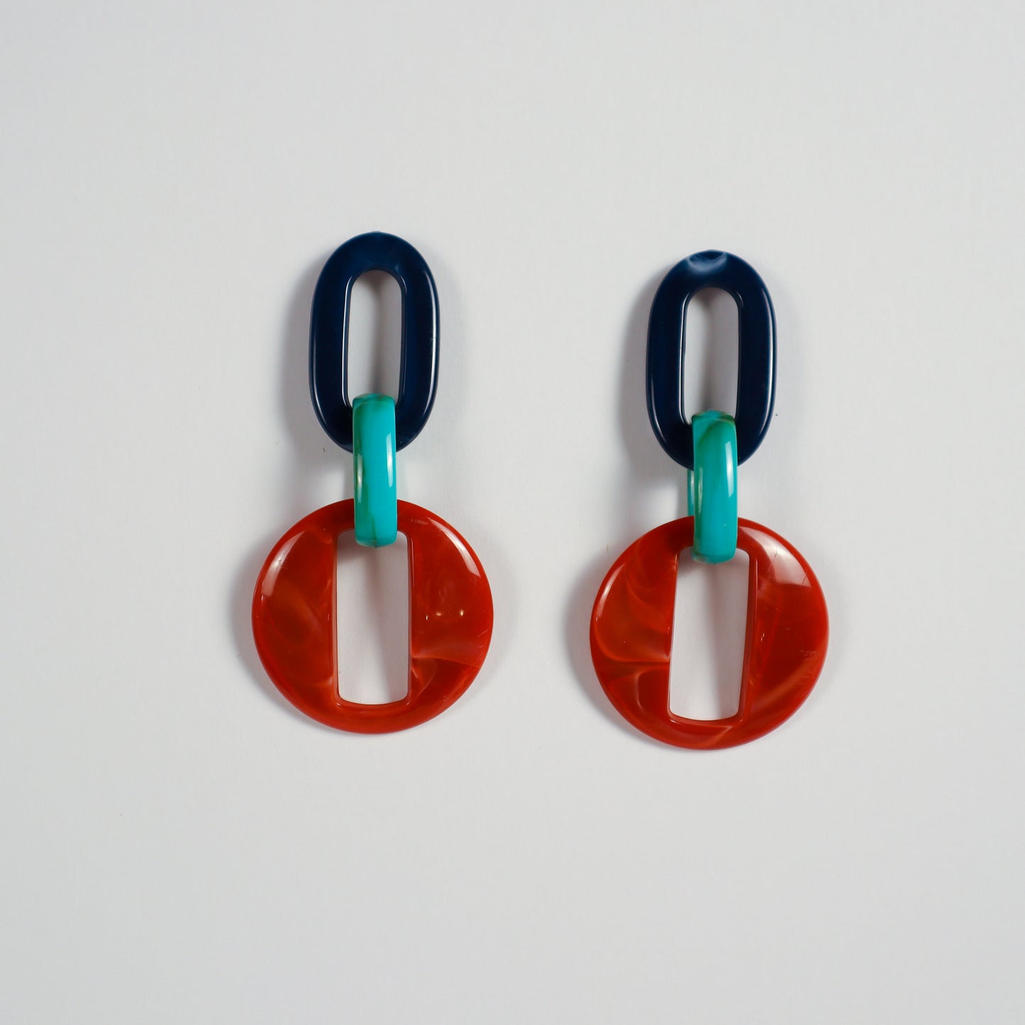 Geometric Statement Earrings - Navy, Teal & Red