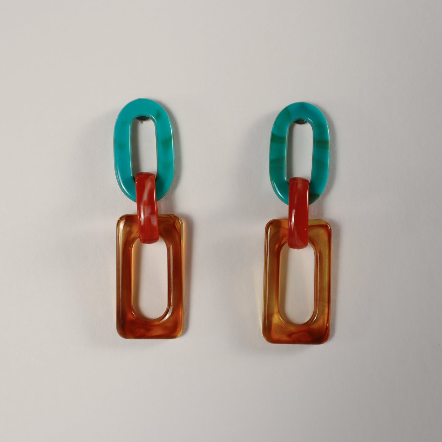 Geometric Statement Earrings - Teal, Red & Honey