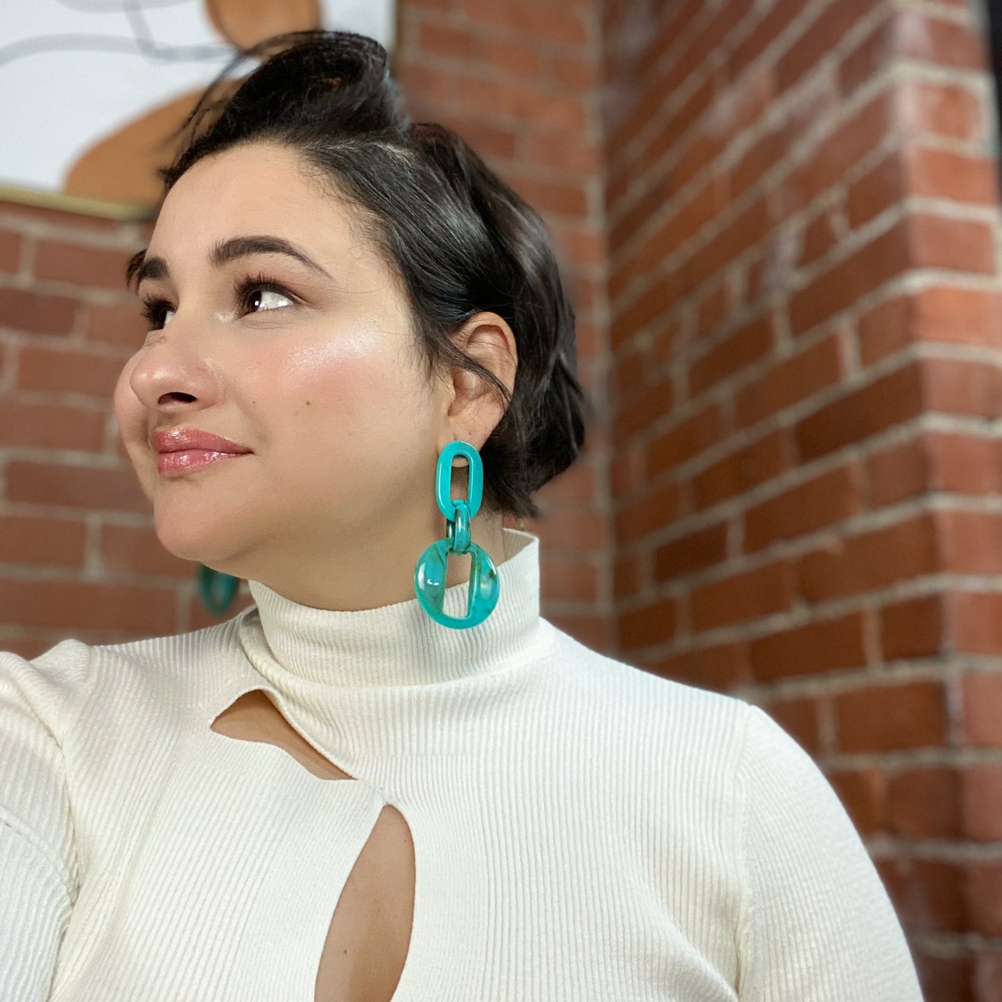 Geometric Statement Earrings - Teal