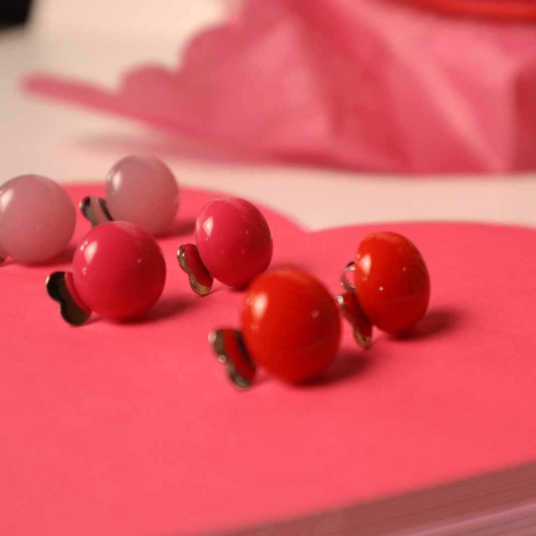 Mini Button Earrings - Pink