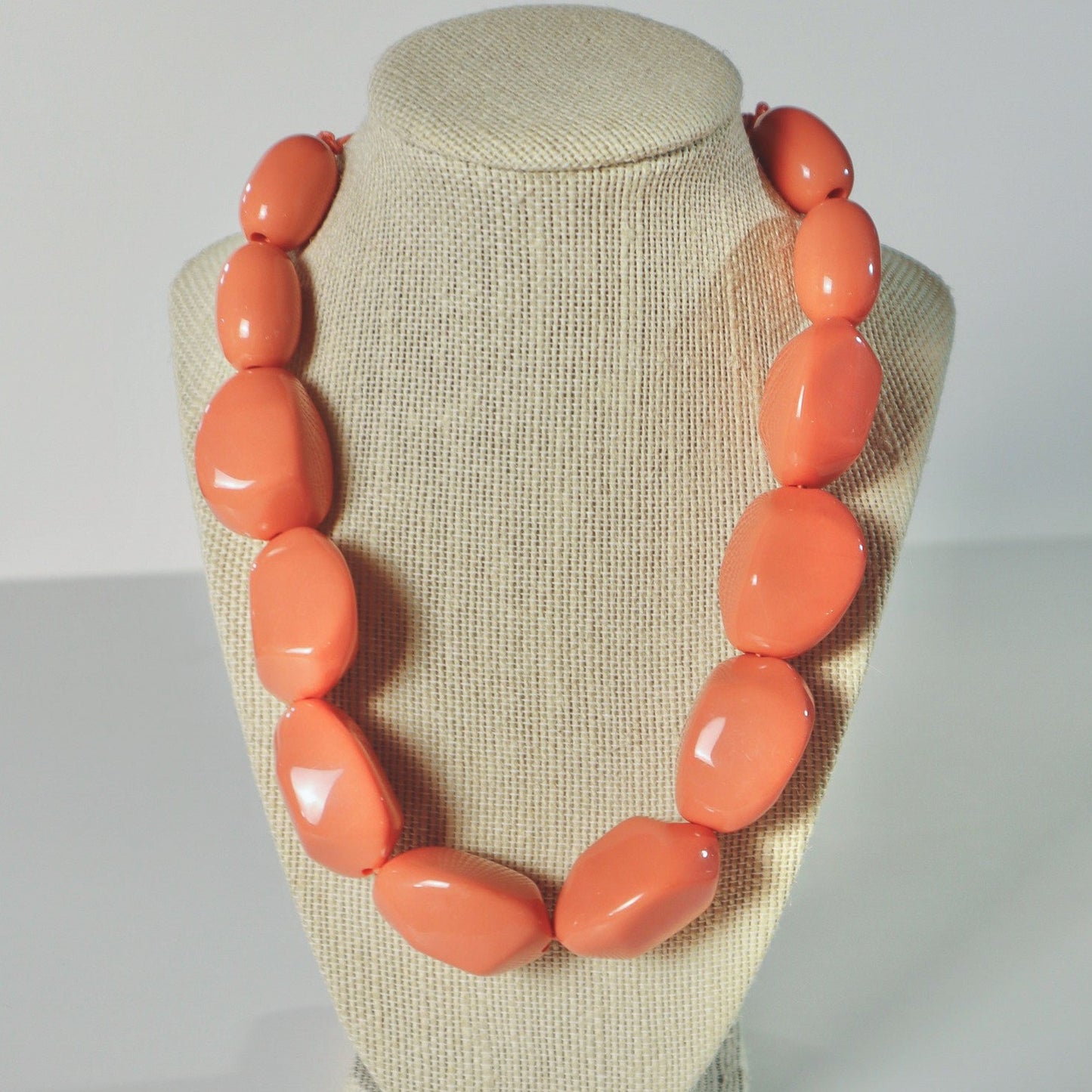 Chunky Geometric Statement Resin Necklace in Peach