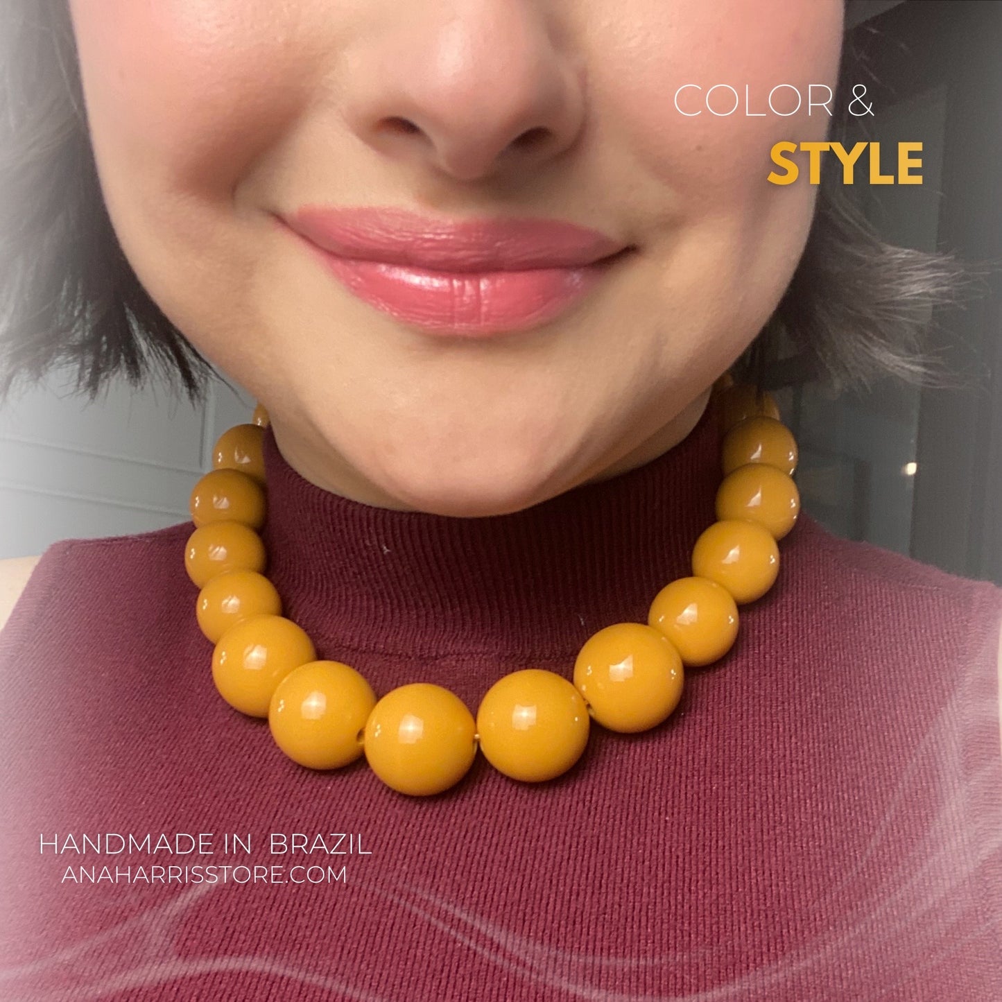Spherical Beads Statement Necklace - Mustard