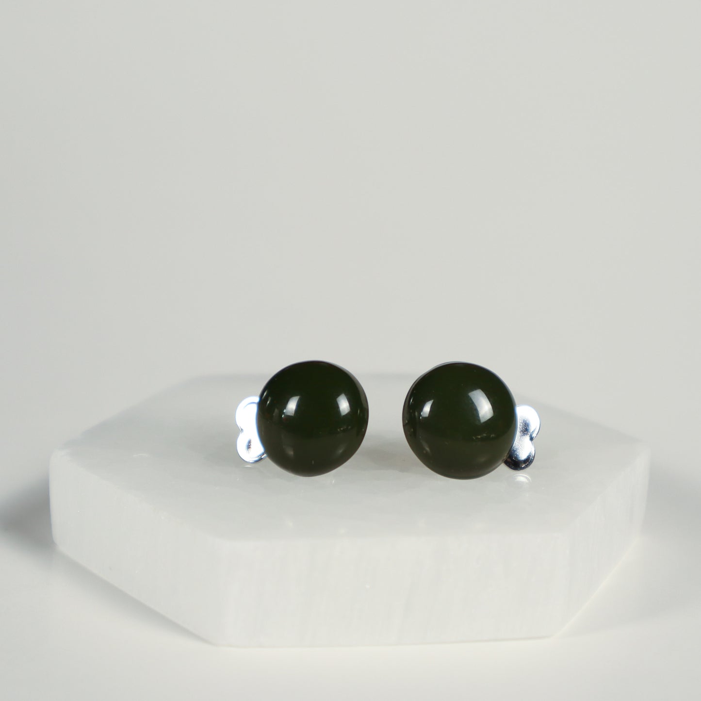 Mini Button Earrings - Army Green
