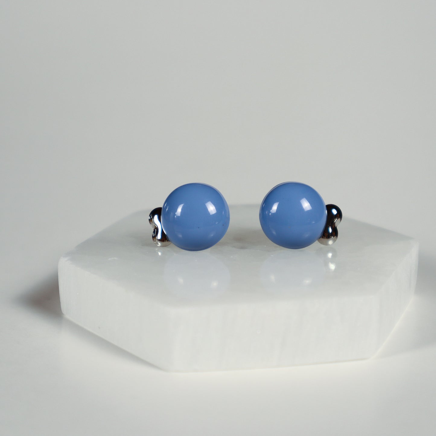 Mini Button Earrings - Baby Blue