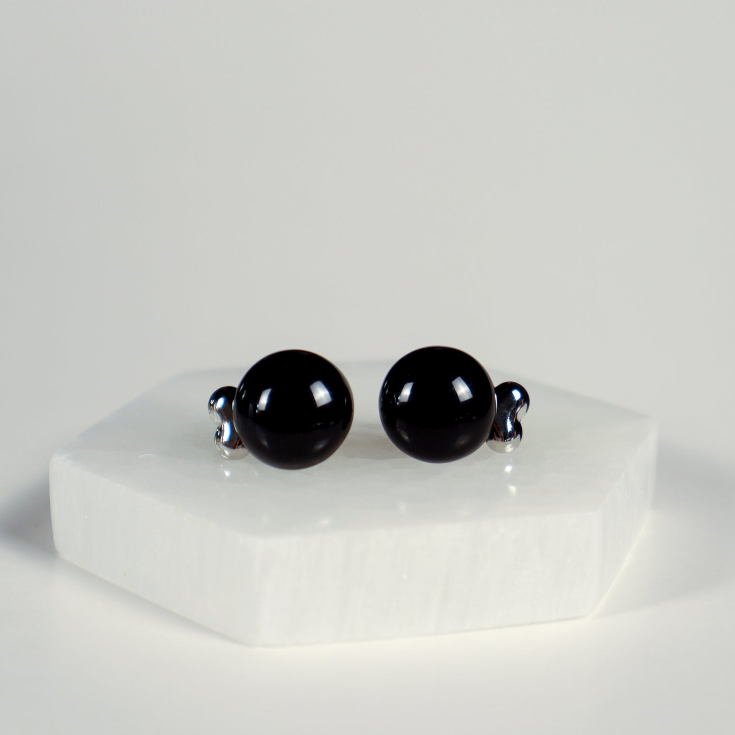 Mini Button Earrings - Black