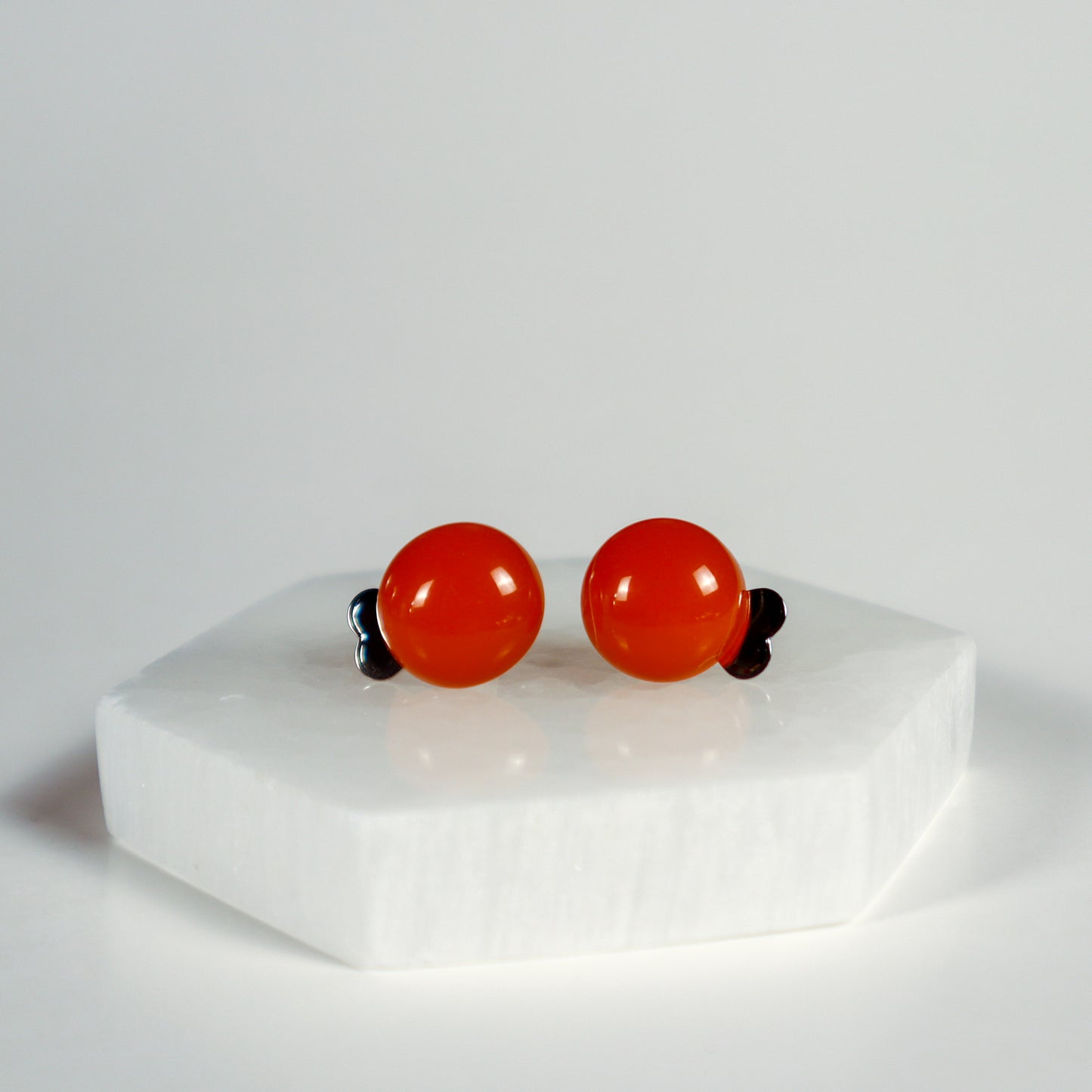 Mini Button Earrings - Orange Clear