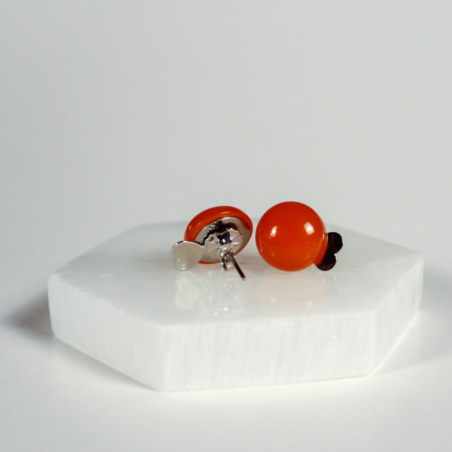 Mini Button Earrings - Orange Clear