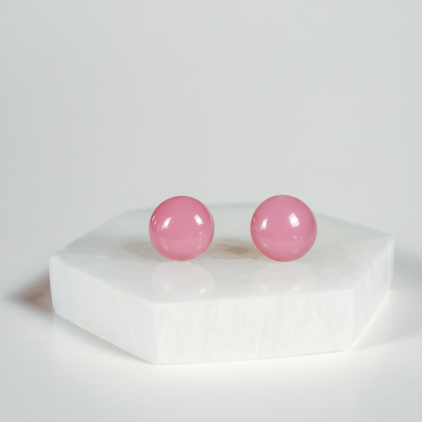 Mini Button Earrings - Baby Pink Clear