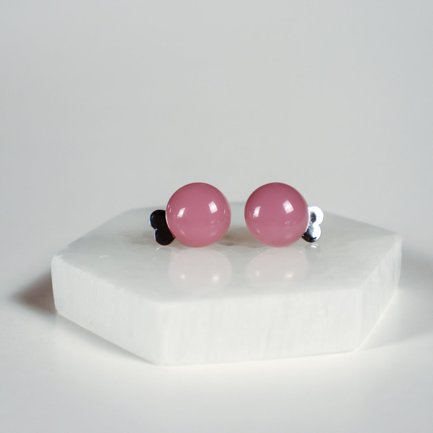 Mini Button Earrings - Baby Pink Clear