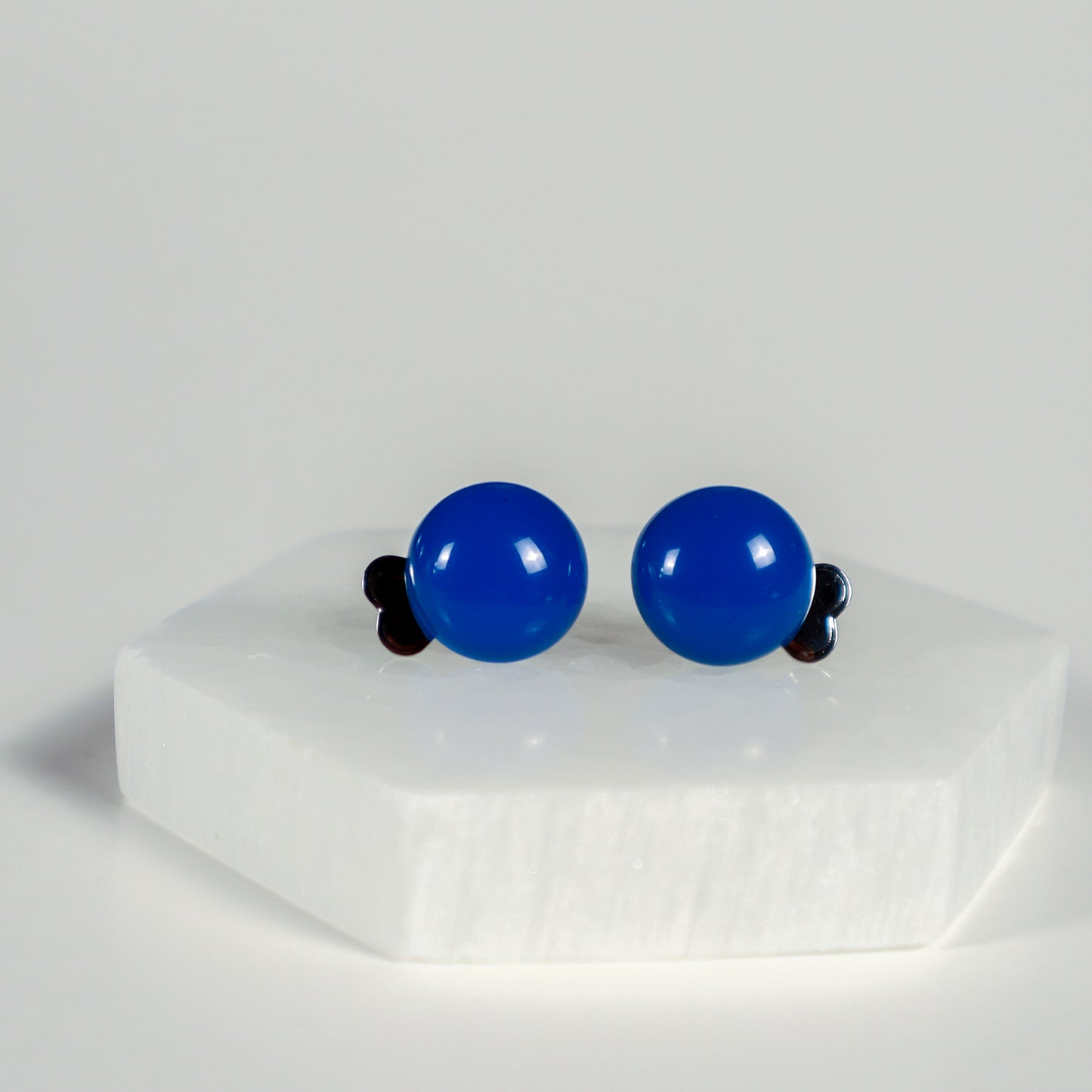Mini Button Earrings - Cobalt Blue