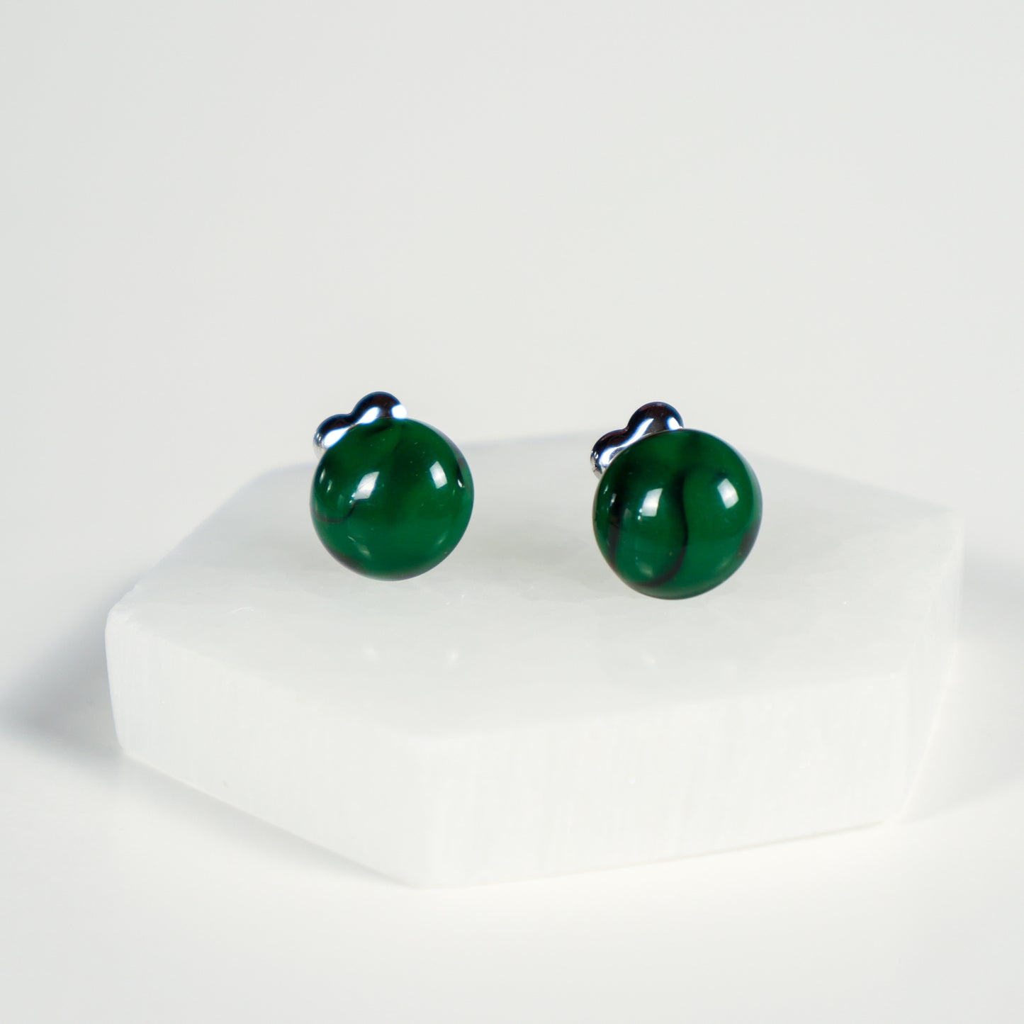Mini Button Earrings - Forest Green with Black