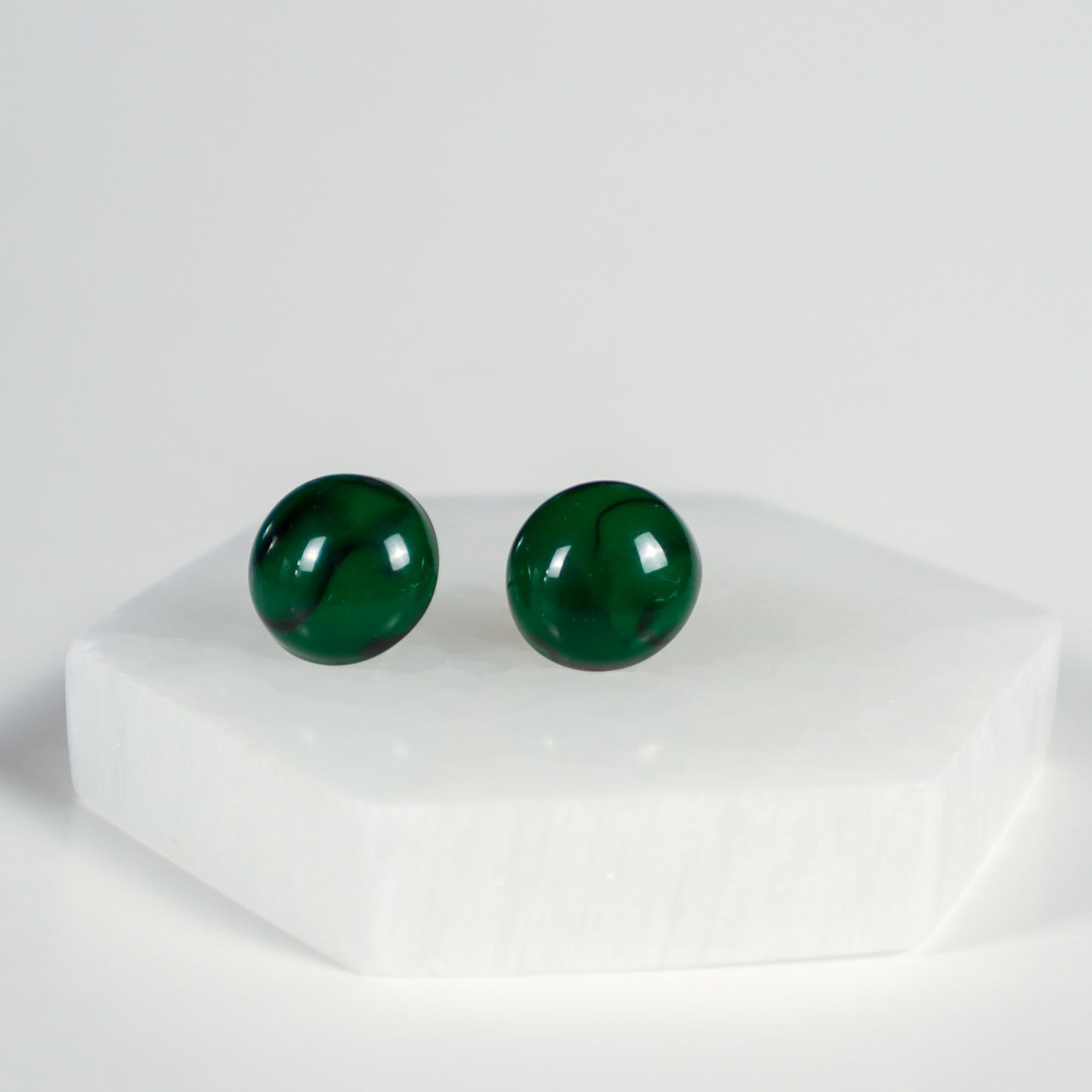 Mini Button Earrings - Forest Green with Black