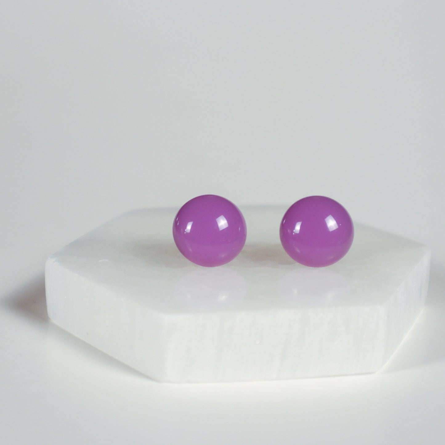 Mini Button Earrings - Lavender Clear