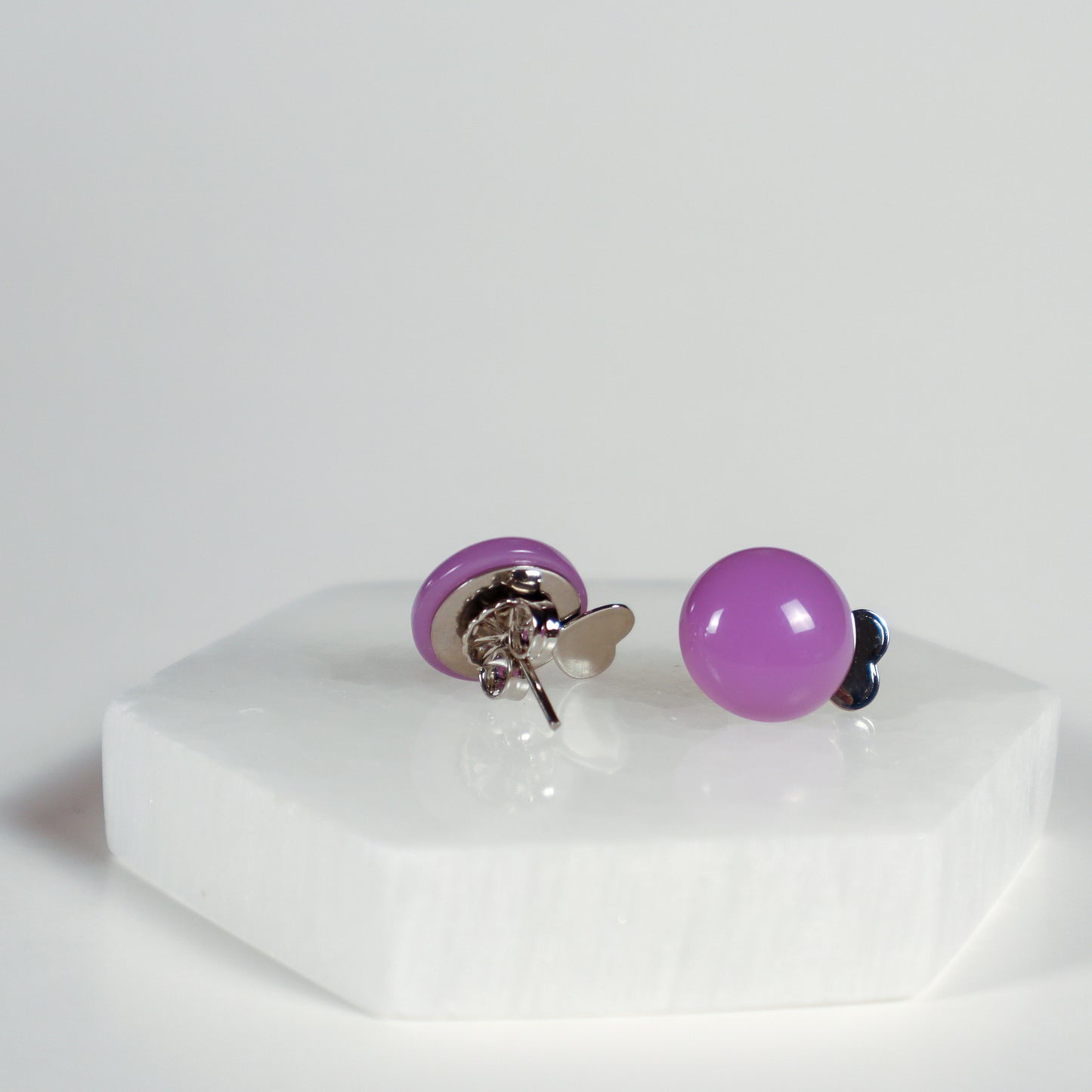 Mini Button Earrings - Lavender Clear