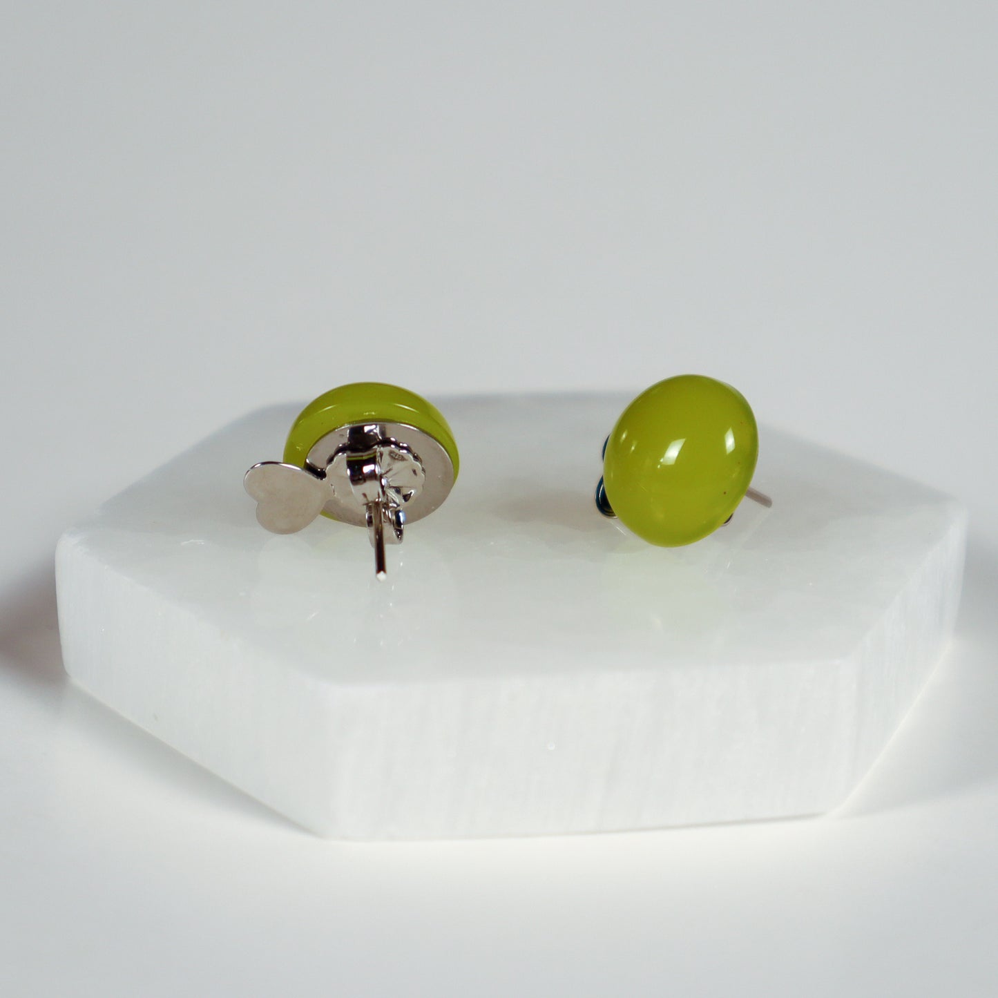 Mini Button Earrings - Lemon Clear