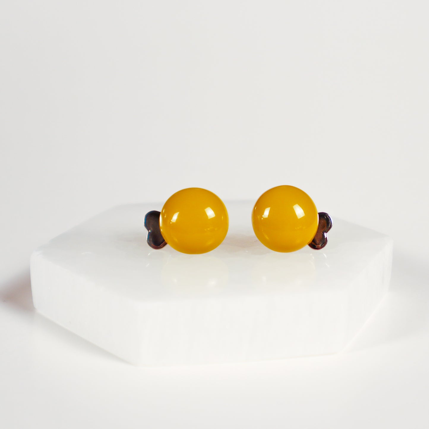 Mini Button Earrings - Mustard