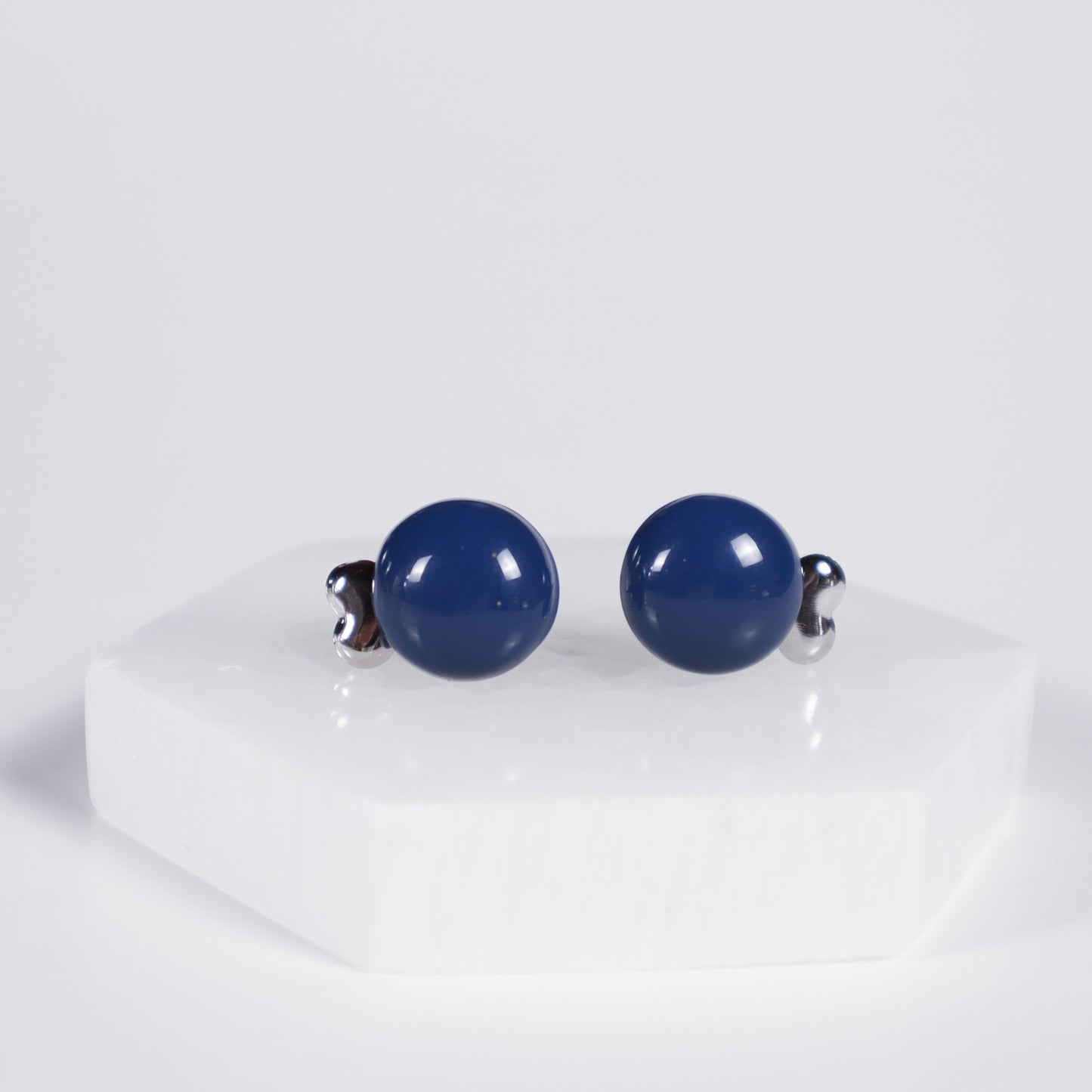 Mini Button Earrings - Navy Blue