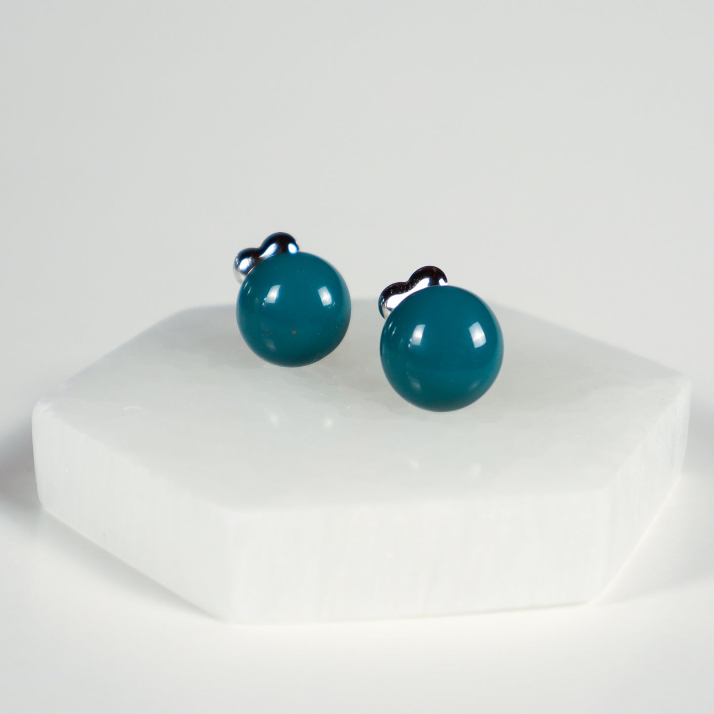 Mini Button Earrings - Ocean Blue
