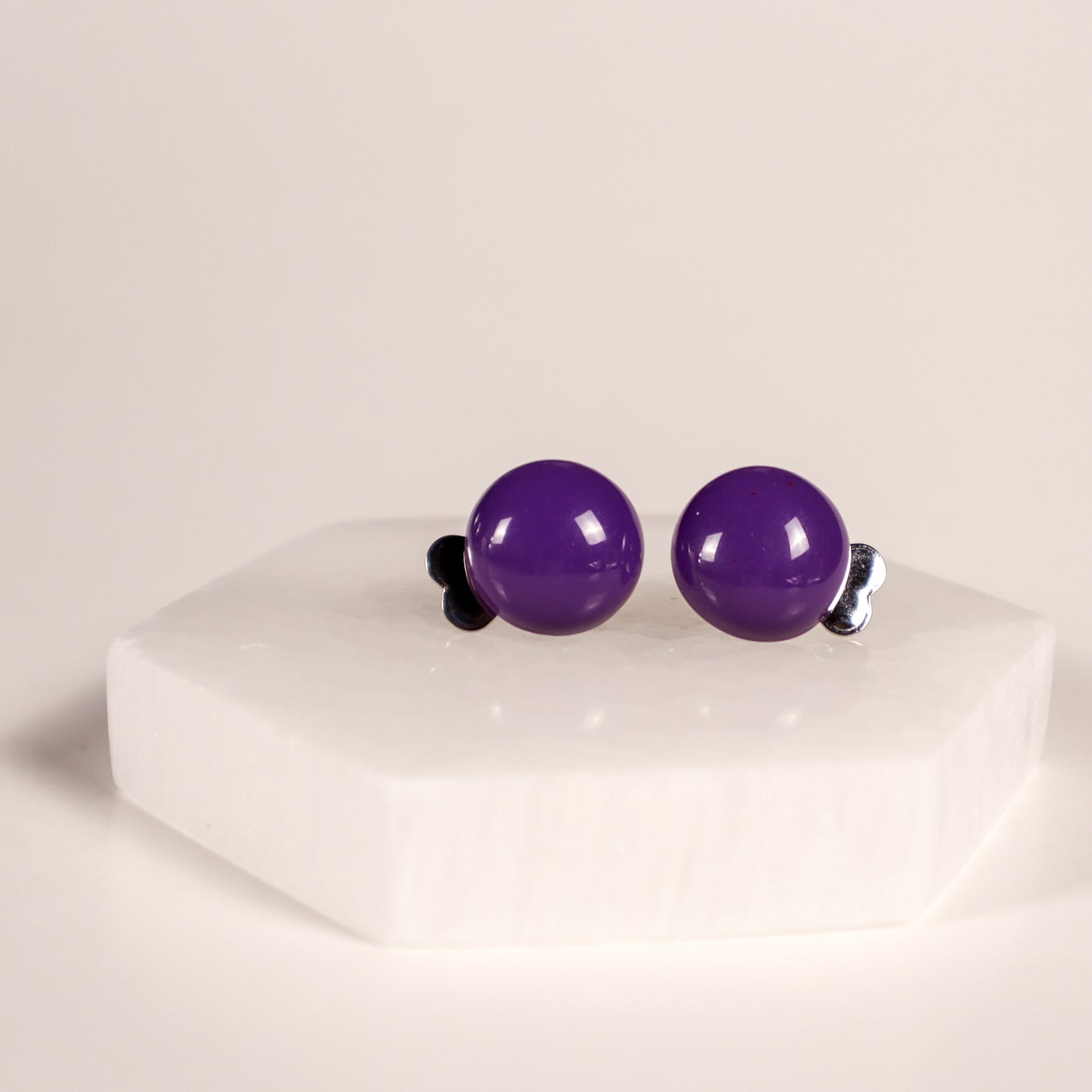 Mini Button Earrings - Purple