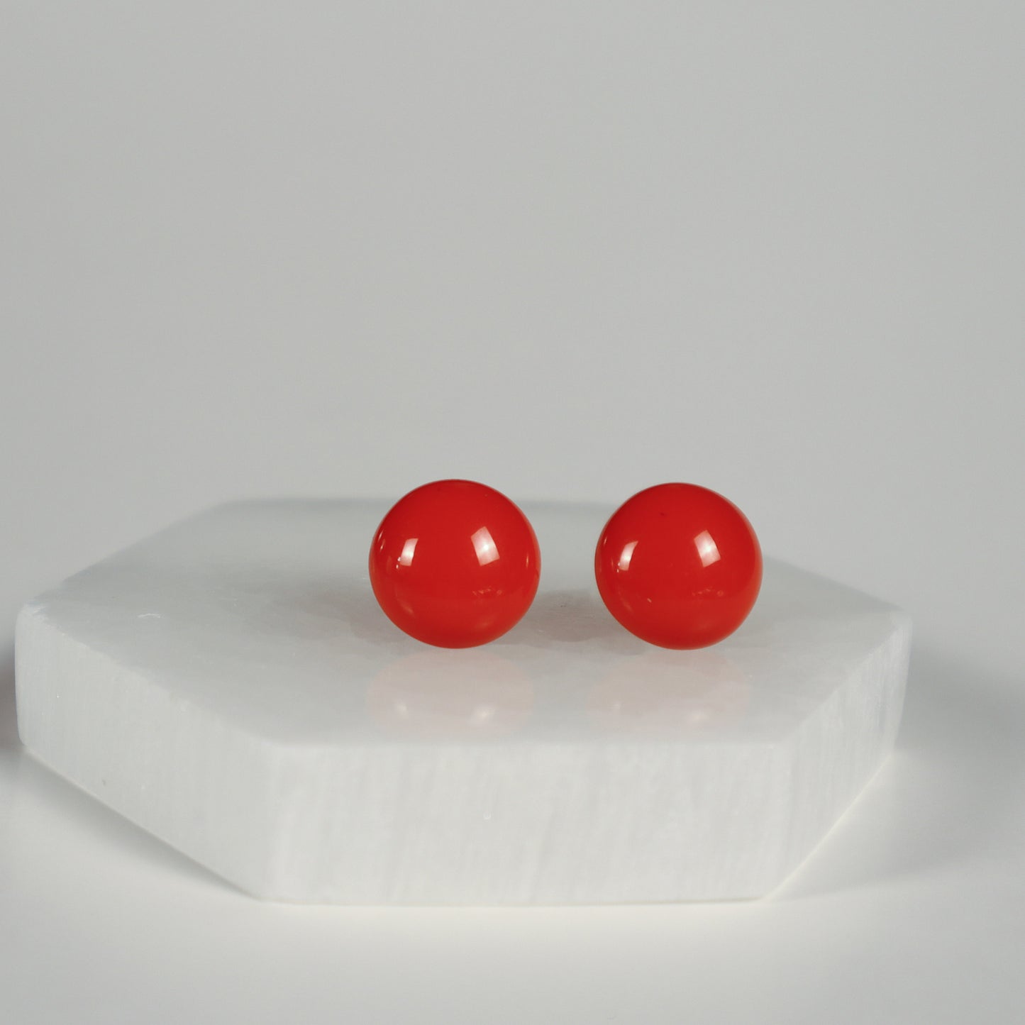 Mini Button Earrings - Red