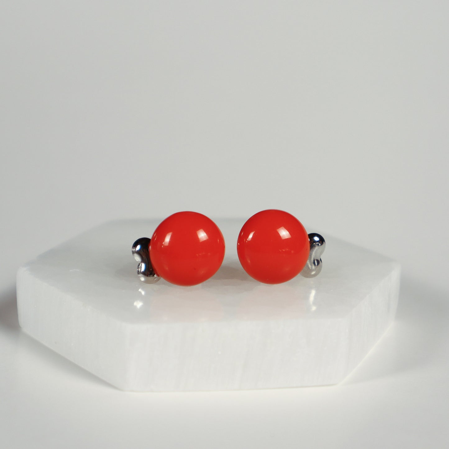 Mini Button Earrings - Red