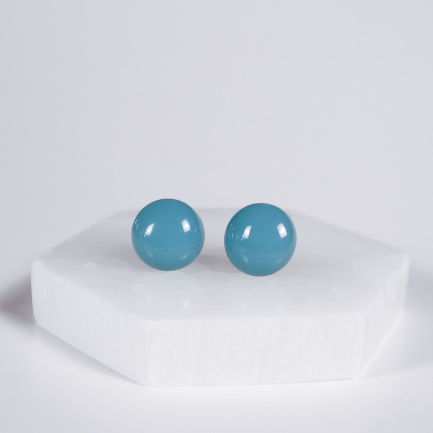 Mini Button Earrings - Turquoise Clear
