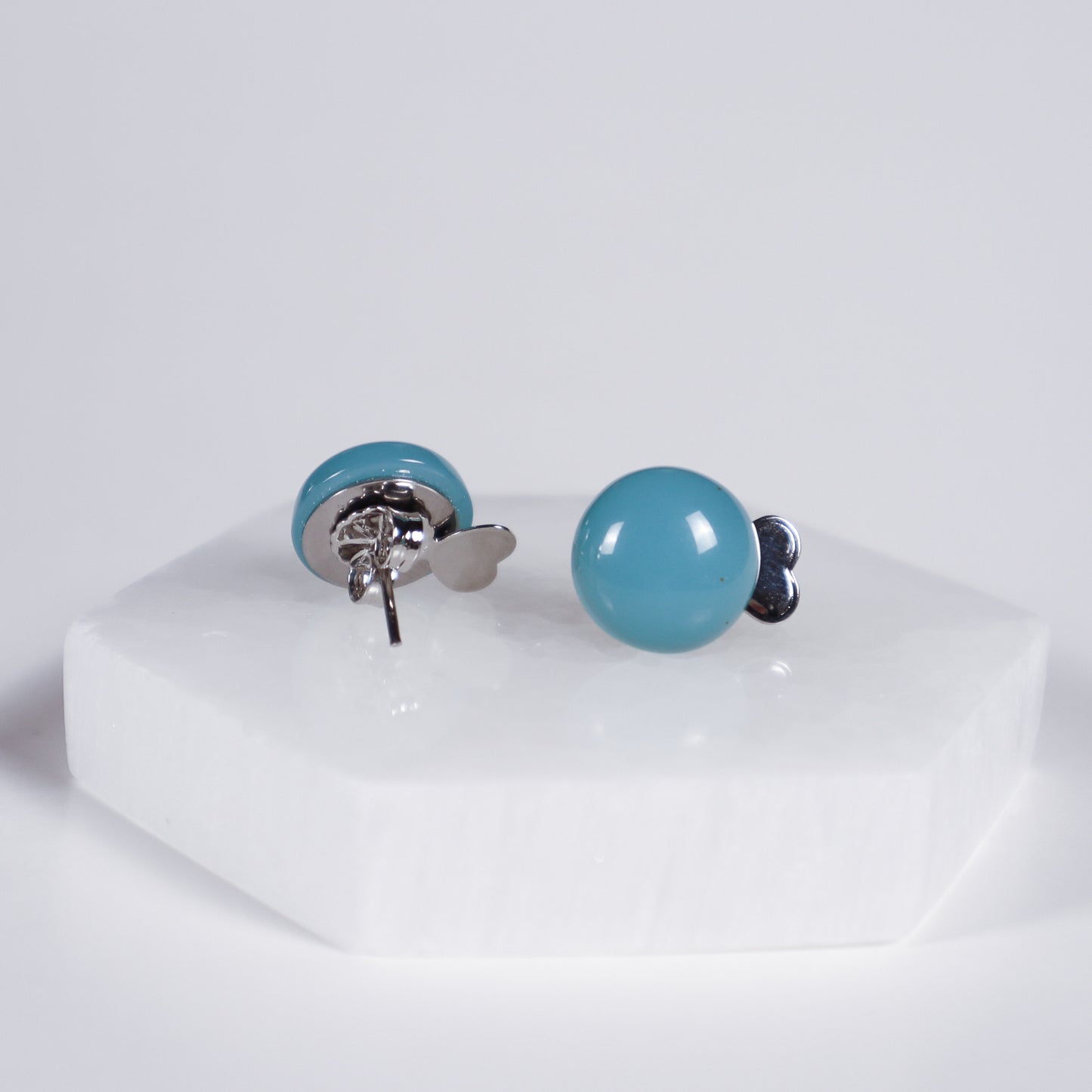 Mini Button Earrings - Turquoise Clear