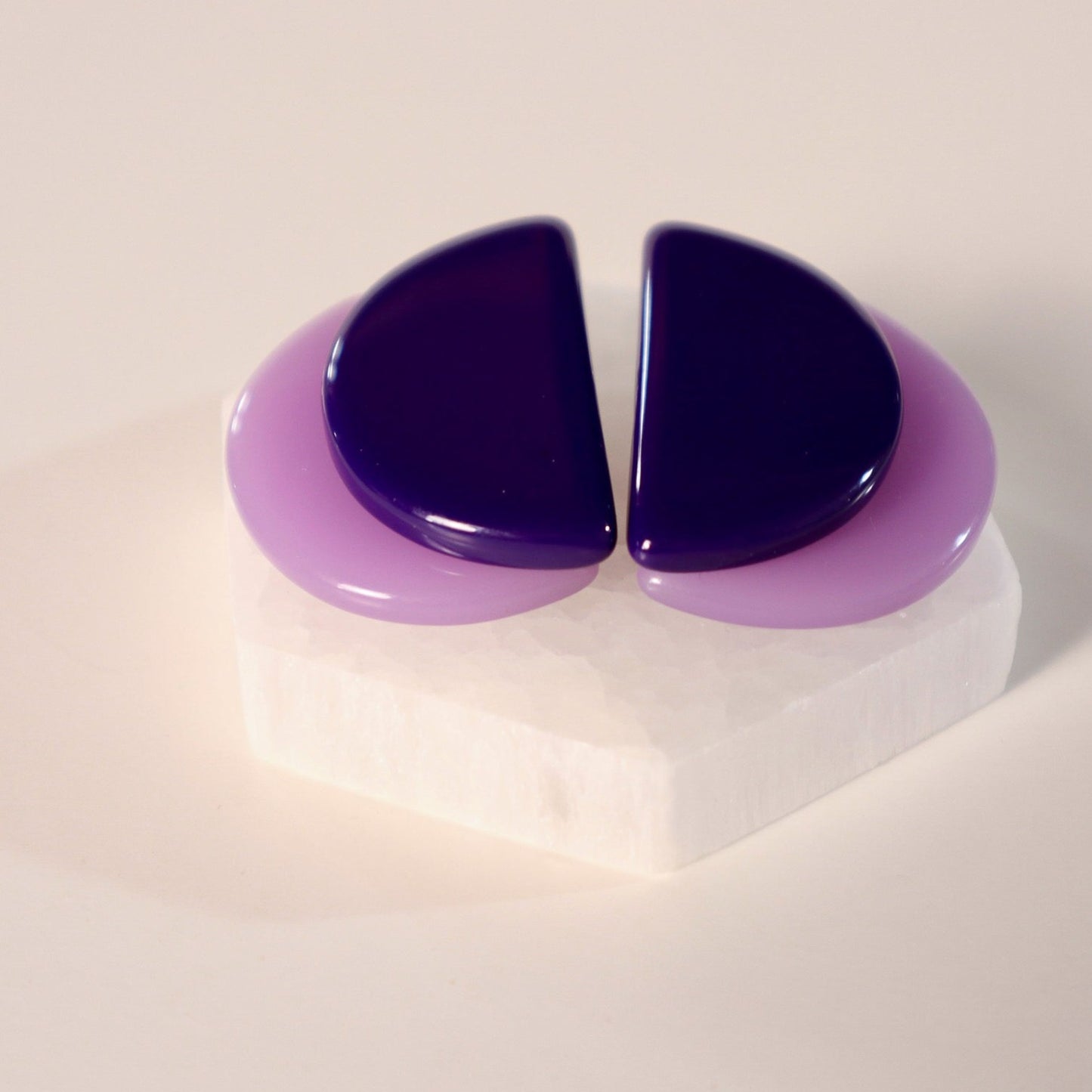 Semi Circles Resin Earrings in Lavender & Purple