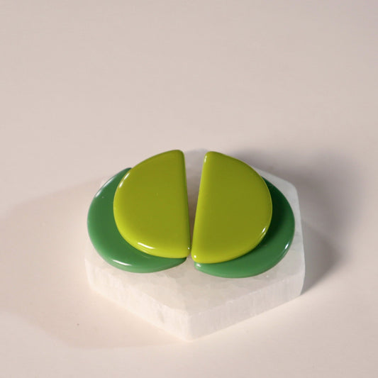 Semi Circles Resin Earrings in Leaf Green