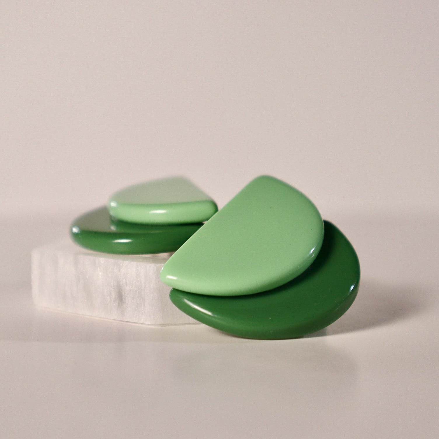 Semi Circles Resin Earrings in Mint Green