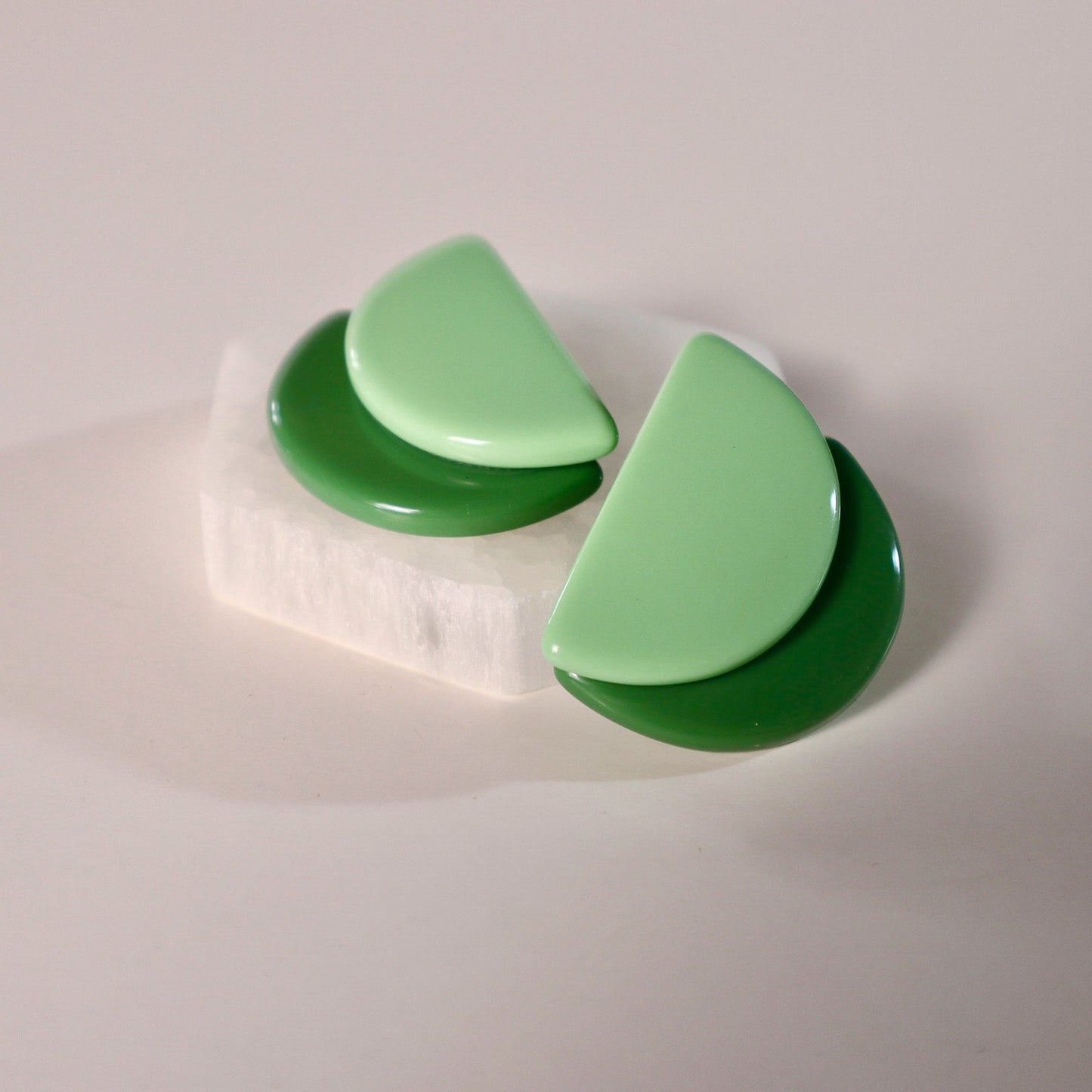 Semi Circles Resin Earrings in Mint Green