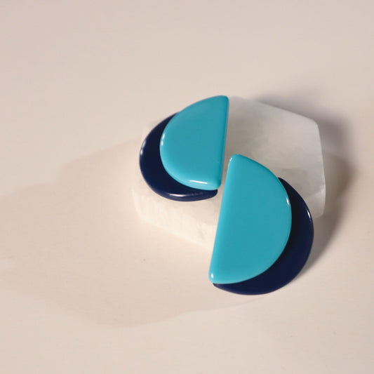 Semi Circles Resin Earrings in Navy & Turquoise