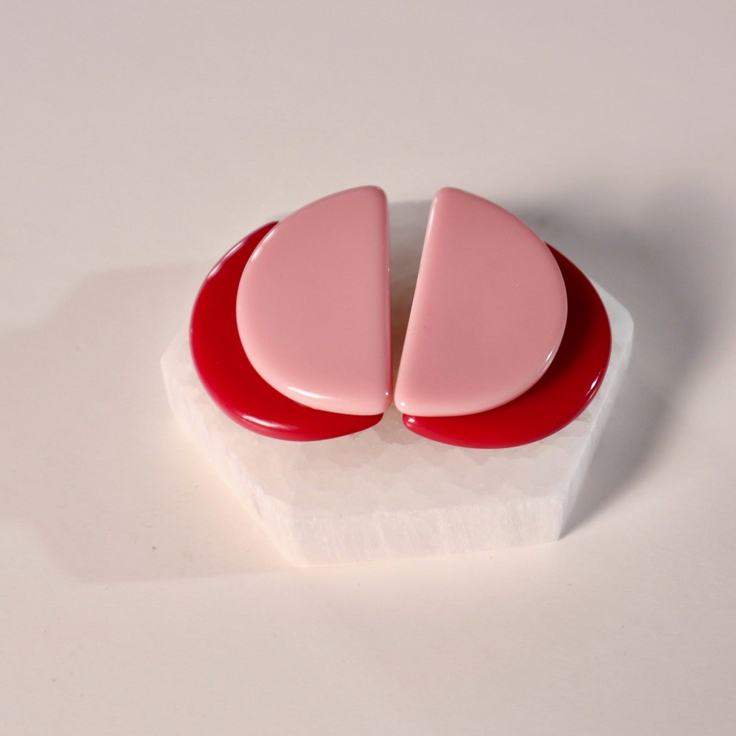 Semi Circles Resin Earrings in Pink