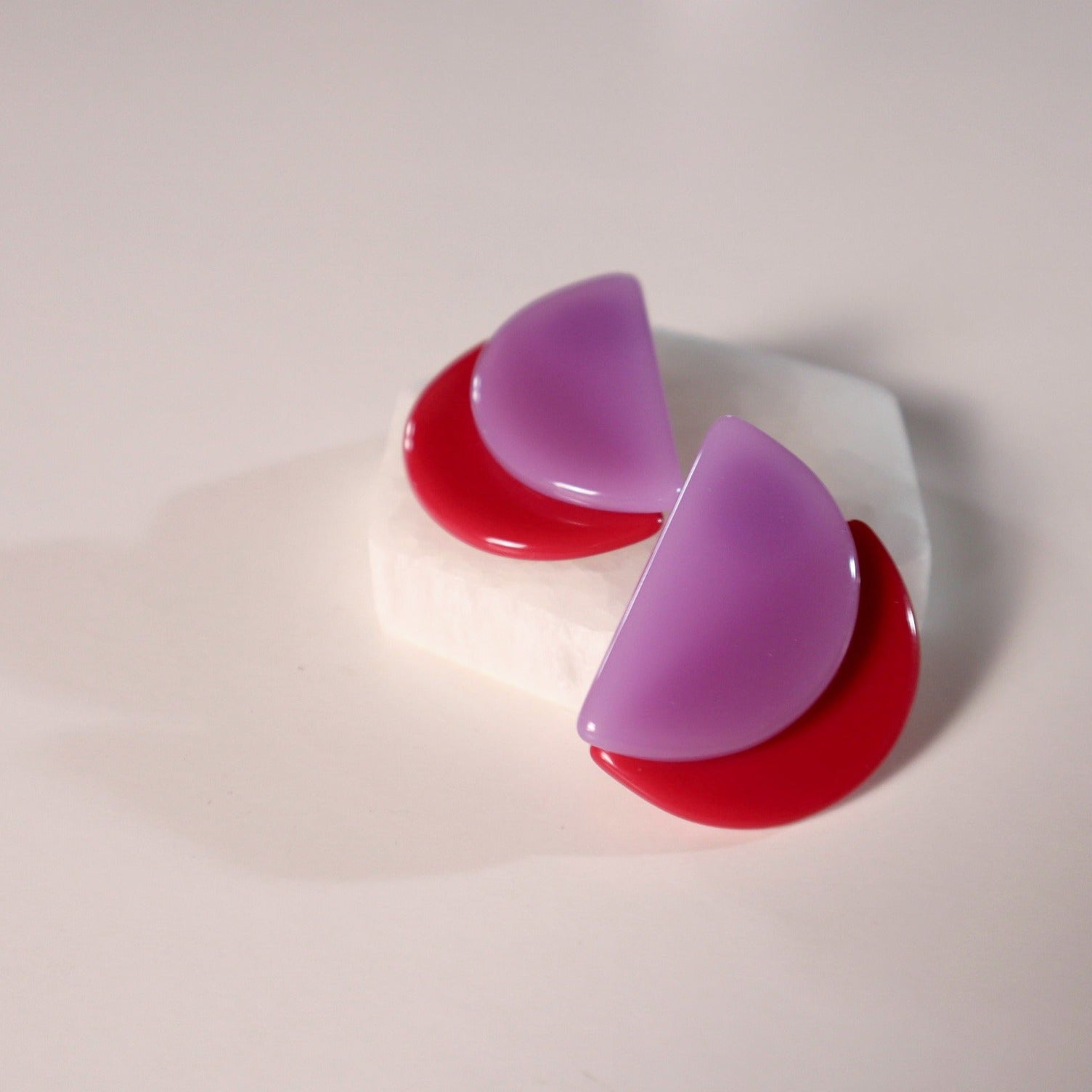 Semi Circles Resin Earrings in Pink & Purple