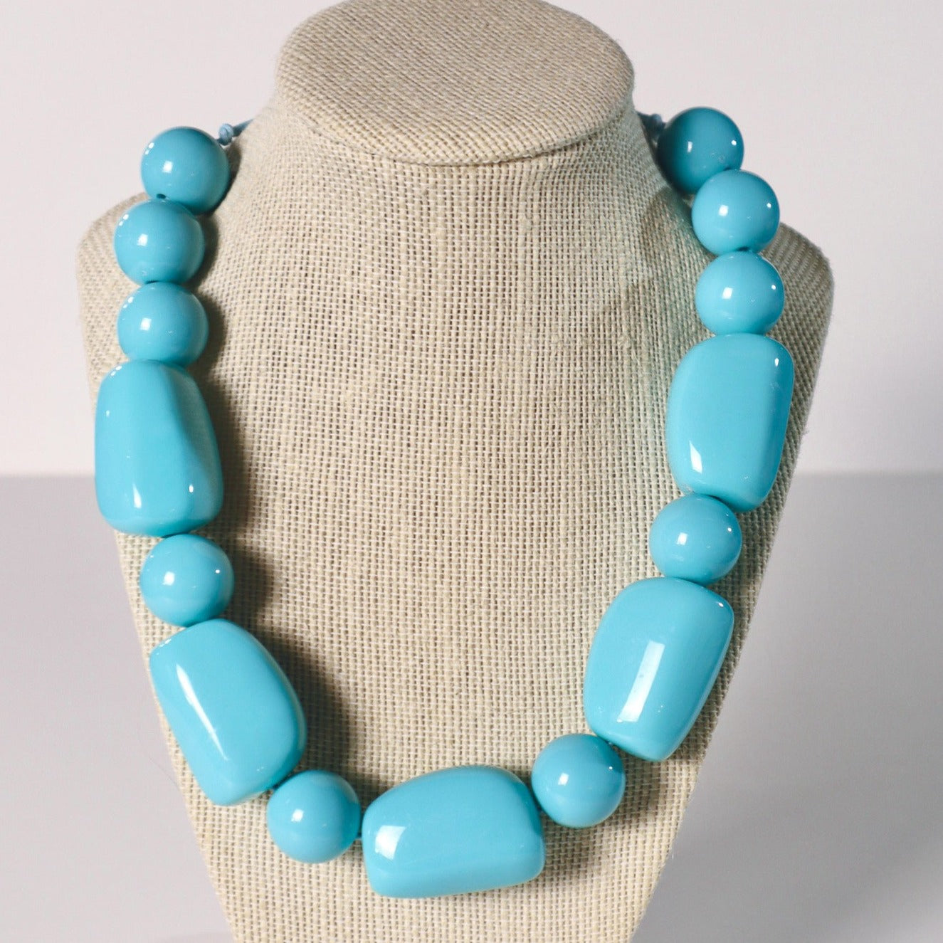 Two Shapes Statement Resin Necklace in Tiffany Blue