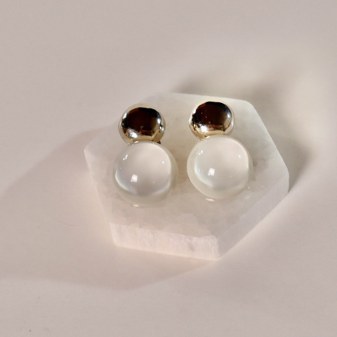 The Classic Full Moon Resin Earrings in Silver