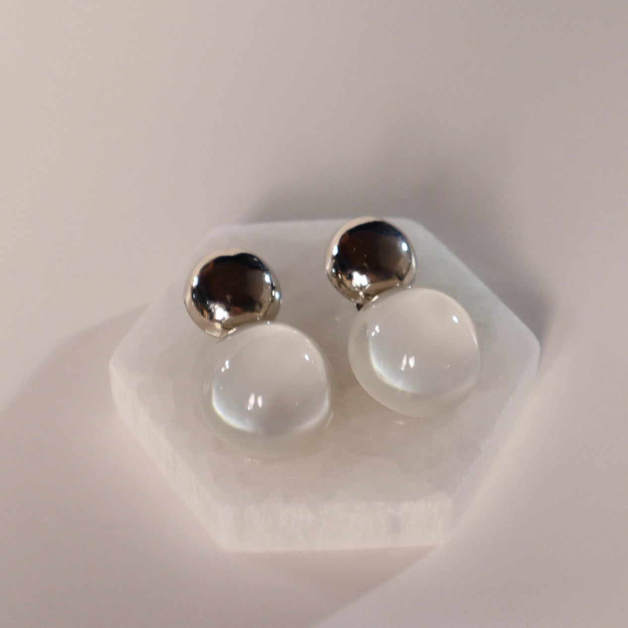 The Classic Full Moon Resin Earrings in Silver