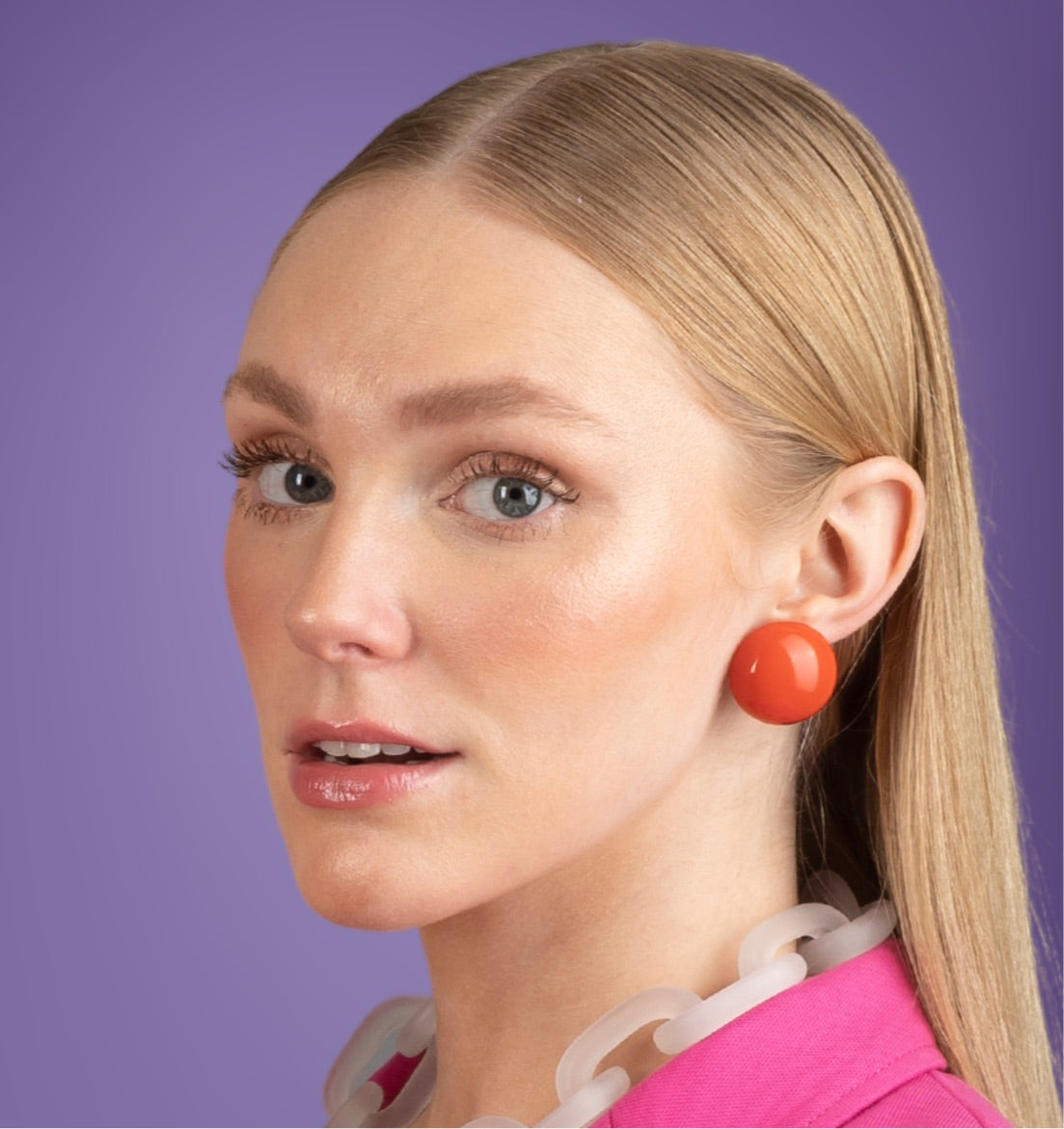 Model-earring-ana-harris-store-Button-Earrings-orange